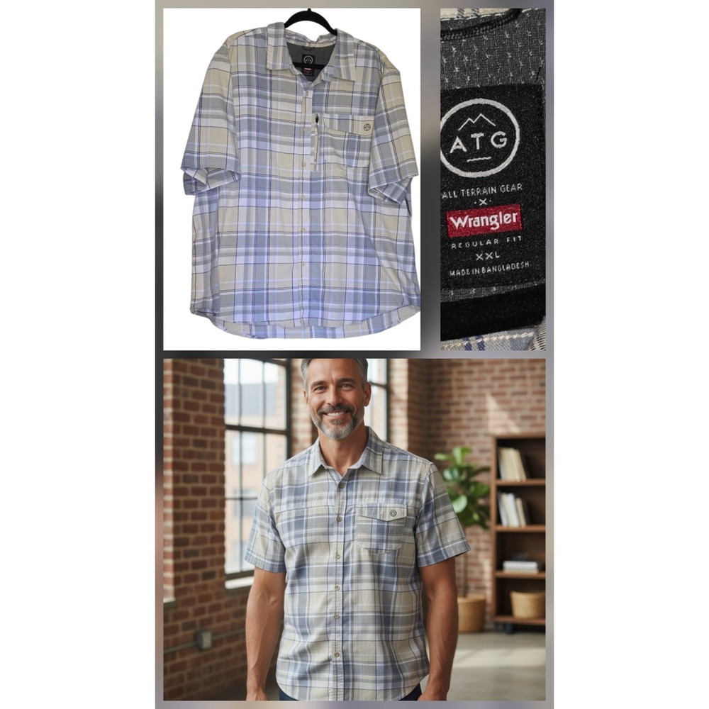 Wrangler Men's ATG All Terrain Gear Regular Fit Button Up Plaid Shirt Size Xxl